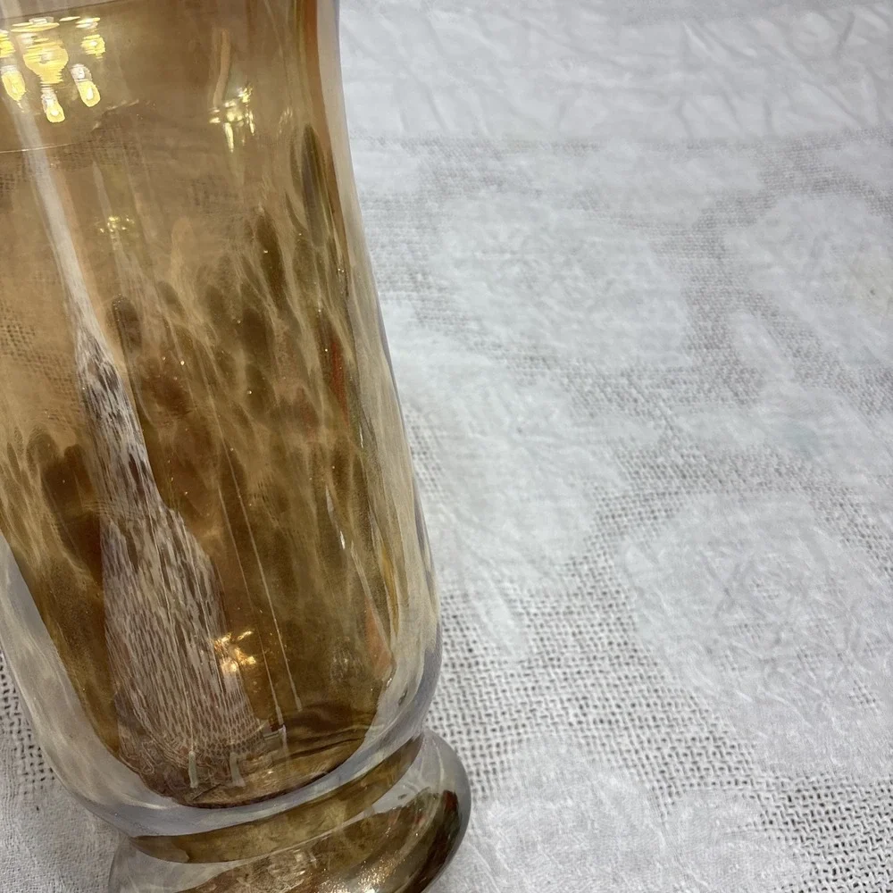 Large Art Blown Glass Gold Copper Speckled Pillar Candle Vase 11